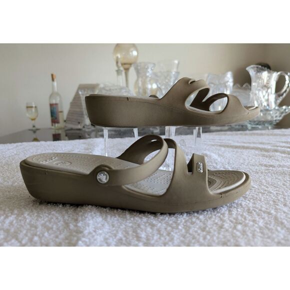 Crocs Patricia Tan Slide Comfort Z Shape Strap Sandals  Sz 9 - Picture 7 of 9